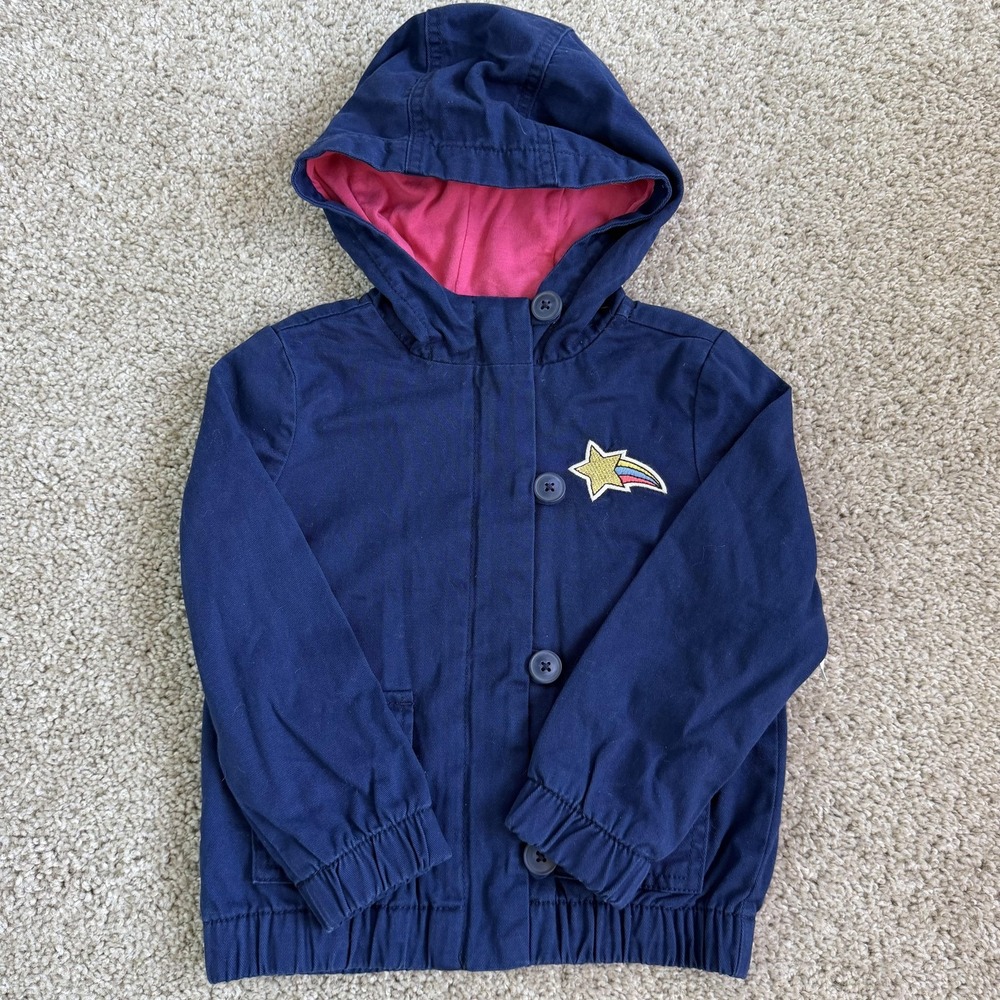 OshKosh B'gosh Jacket Girls 3T Blue Hooded Cotton Lined Shooting Star Coat